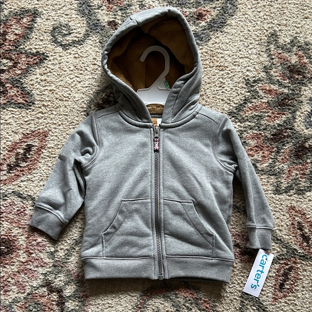 NWT 18 Month Carter's Gray Zip-Up Hooded Sweatshirt